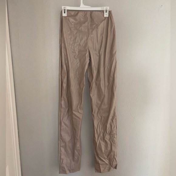 NWT tan high waisted stretch leather boot cut pants - Picture 2 of 3